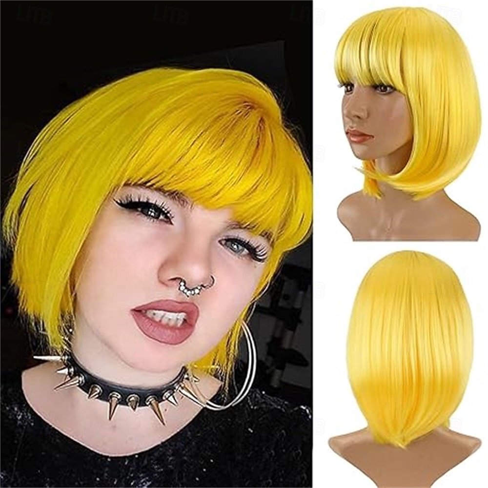 Purple Bob Wig With Bangs 12 Inch Short Synthetic Fiber Bob Wigs for Women Short Bob Wigs and Halloween Cosplay Wig for Daily Life Colorful Wigs With for Carnival Festival Party 2025 - $21.99 –P8