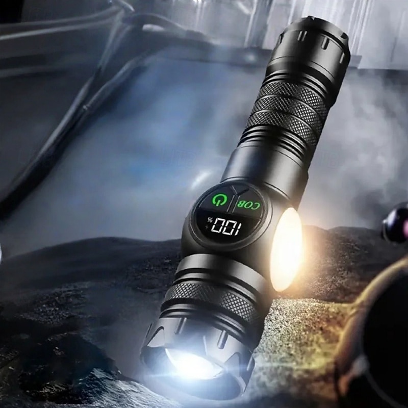 fehér lézeres zseblámpa USB töltéssel, teleszkópos zoommal, digitális kijelzővel, mágneses tapadókoronggal, szuper fényes LED zseblámpa. 2025 - $52.99 –P6