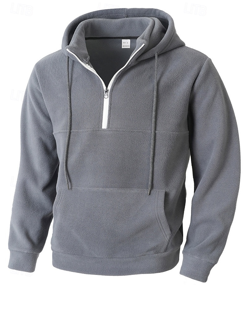 2026年 男性用 パーカー クォータージッパーパーカー フリースパーカー ブルー ブラック パープル ライトグレー ダックグレー フード付き 平織り ジッパー ポケット スポーツ 日常 祝日 ポリエステル ストリートファッション ベーシック カジュアル 秋 冬 衣類 パーカー トレーナー  コレクション – $32.99 –P6