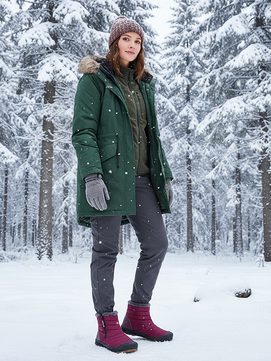 Women's Burgundy Fur Lined Ankle Boots - Waterproof Winter Snow Shoes with Anti-Slip Rubber Sole, Warm Cozy Footwear for Outdoor and Casual Wear 2026 - $54.99 –P5