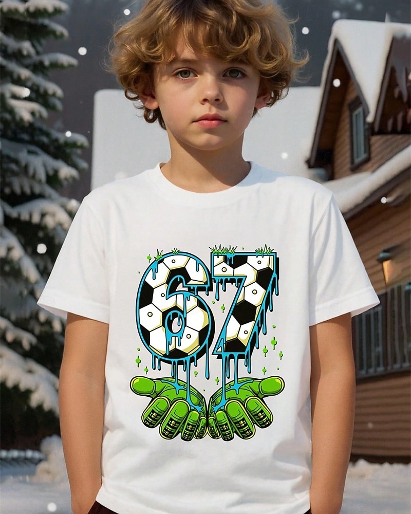 Algodón Niños Chico Negro Blanco Graphic Fútbol Americano Jerga divertida 67 Camiseta Blusa Cuello Barco Manga Corta Exterior Uso Diario Moda Ropa de calle Design Estampado Verano 2026 - $15.49 –P1
