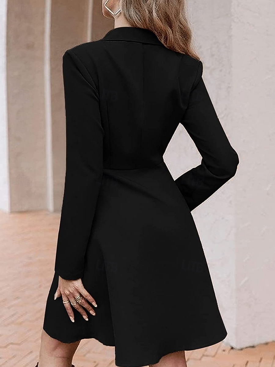 Women's Midi Dress Blazer Dress Fashion Modern Daily Office Vacation Regular Fit Plain Long Sleeve Deep U Shirt Collar Blue Black Camel Spring Fall Winter 2026 - $35.99 –P4