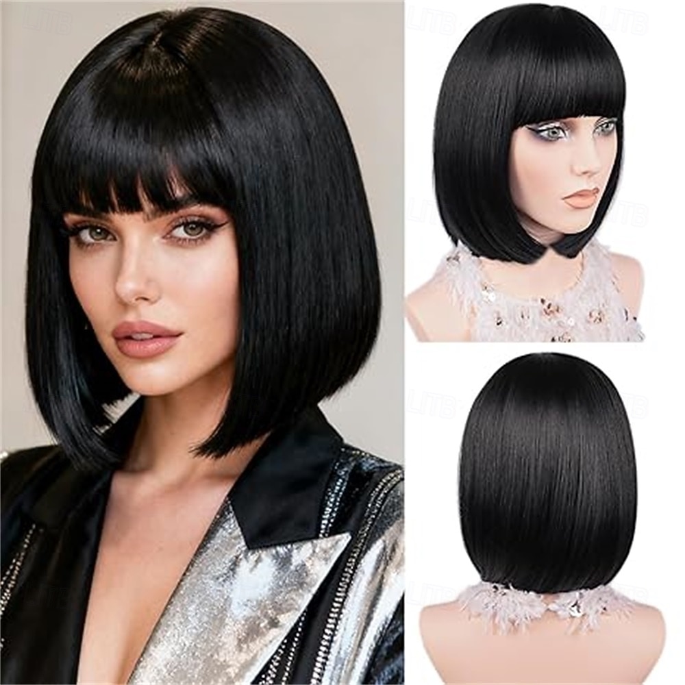 Peluca de carnaval 2026 Rubio Negro Azul Recto Bob Corta Peluca sintética para festival Carnaval Desfile Cabello para disfraz de cosplay para Mujer 2026 - $21.99 –P3