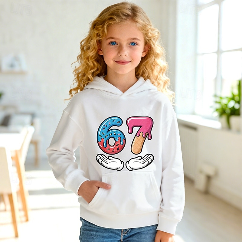 Unisex Girls' 3D Graphic Funny Slang 67 Hoodie Pullover Long Sleeve 3D Print Spring Fall Sports Fashion Streetwear Kids 4-12 Years Hooded Outdoor Casual Daily Regular Fit 2026 - $10.99 –P1