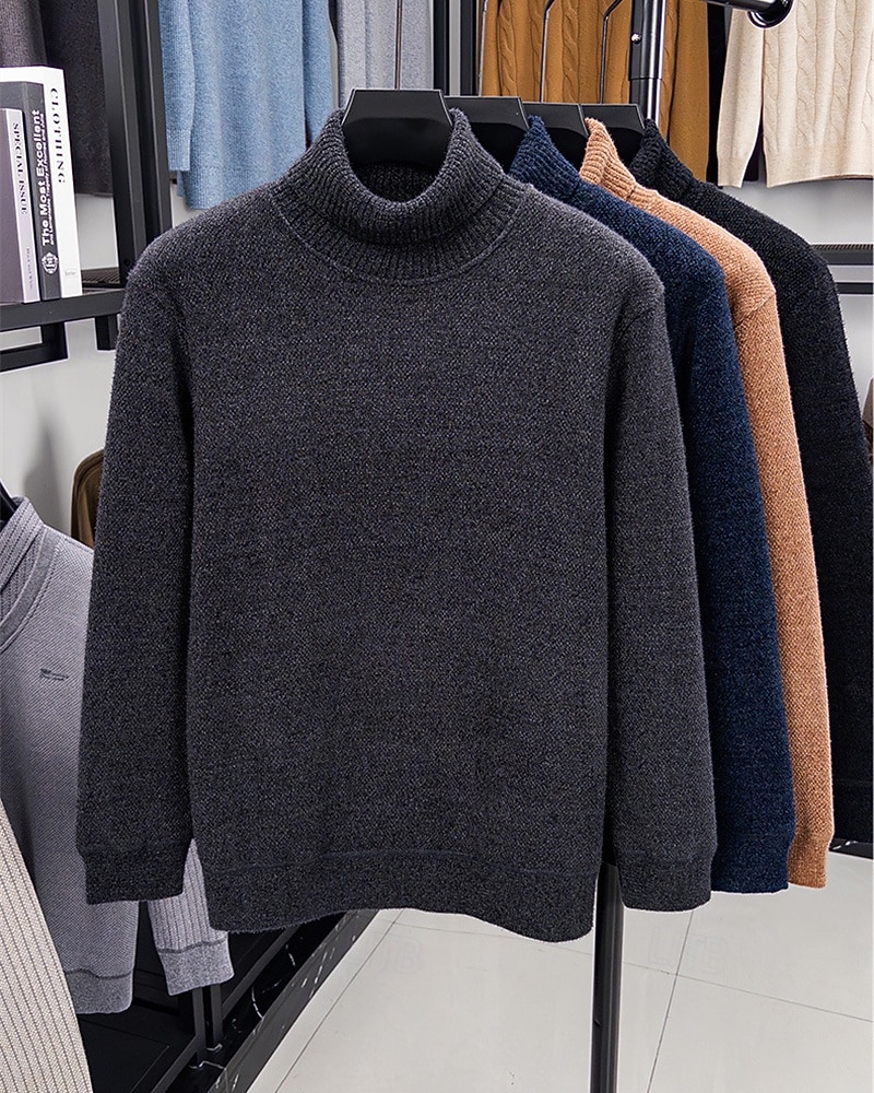 Herren Pullover Fleece Pullover Strickpullover Gerippt Stricken Normale Oberteile Gestrickt Einfach Rollkragen Mode Basic Urlaub Alltagskleidung Bekleidung Herbst Winter Schwarz Marineblau M L XL 2026 - $35.99 –P8