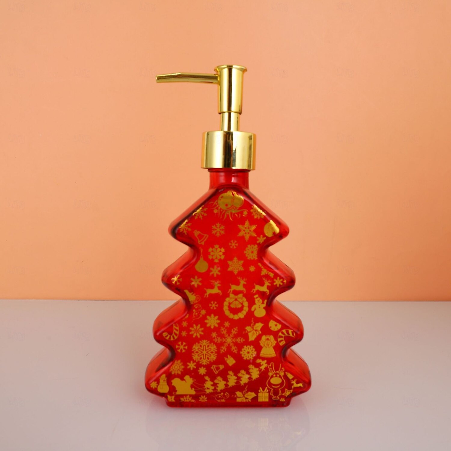 Glass Christmas Tree Hand Pump Dispenser Bottle - 300ml Red/Green Reusable Travel-Sized Soap/Lotion/Cleanser Container with Golden Reindeer Snowflake Design for Kitchen, Bathroom, Office - Durable 2026 - $6.99 –P10