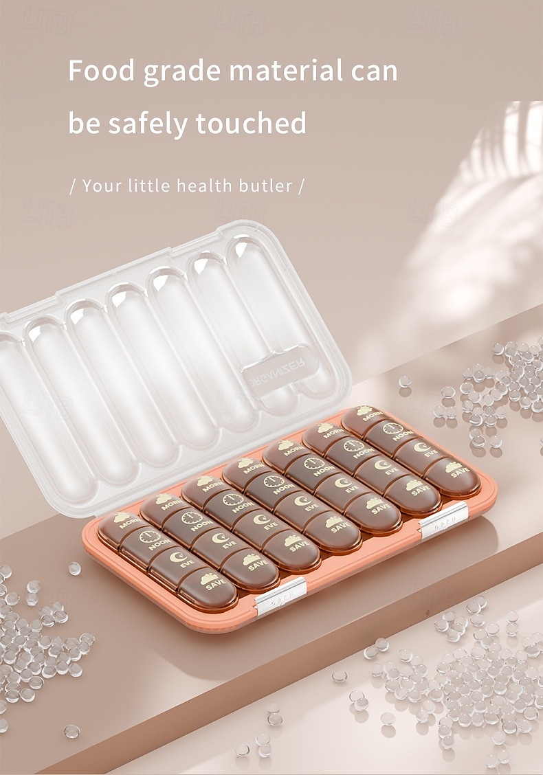 Portapillole portatile con 21/28 scomparti, dispenser per farmaci settimanale, grande scomparto diviso, adatto per vitamine e farmaci quotidiani, ideale per viaggi, casa o come regalo. del 2026 a $20.99 –P18