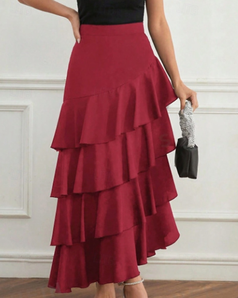 Per donna Elegante Moda Maxi Vita media Gonne Semplice Arricciato Inelastico Quotidiano Streetwear Vinaccia blu navy Nero Verde Estate del 2026 a $33.99 –P14