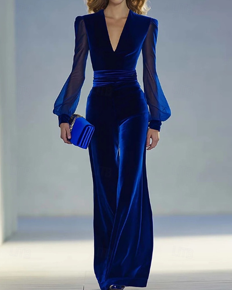 Damen Onesie Mode Sexy Einfarbig Patchwork Netz Urlaub Straße Date Langarm V Ausschnitt Blau Grün Frühling Herbst Winter Schmale Passform 2026 - $52.99 –P1