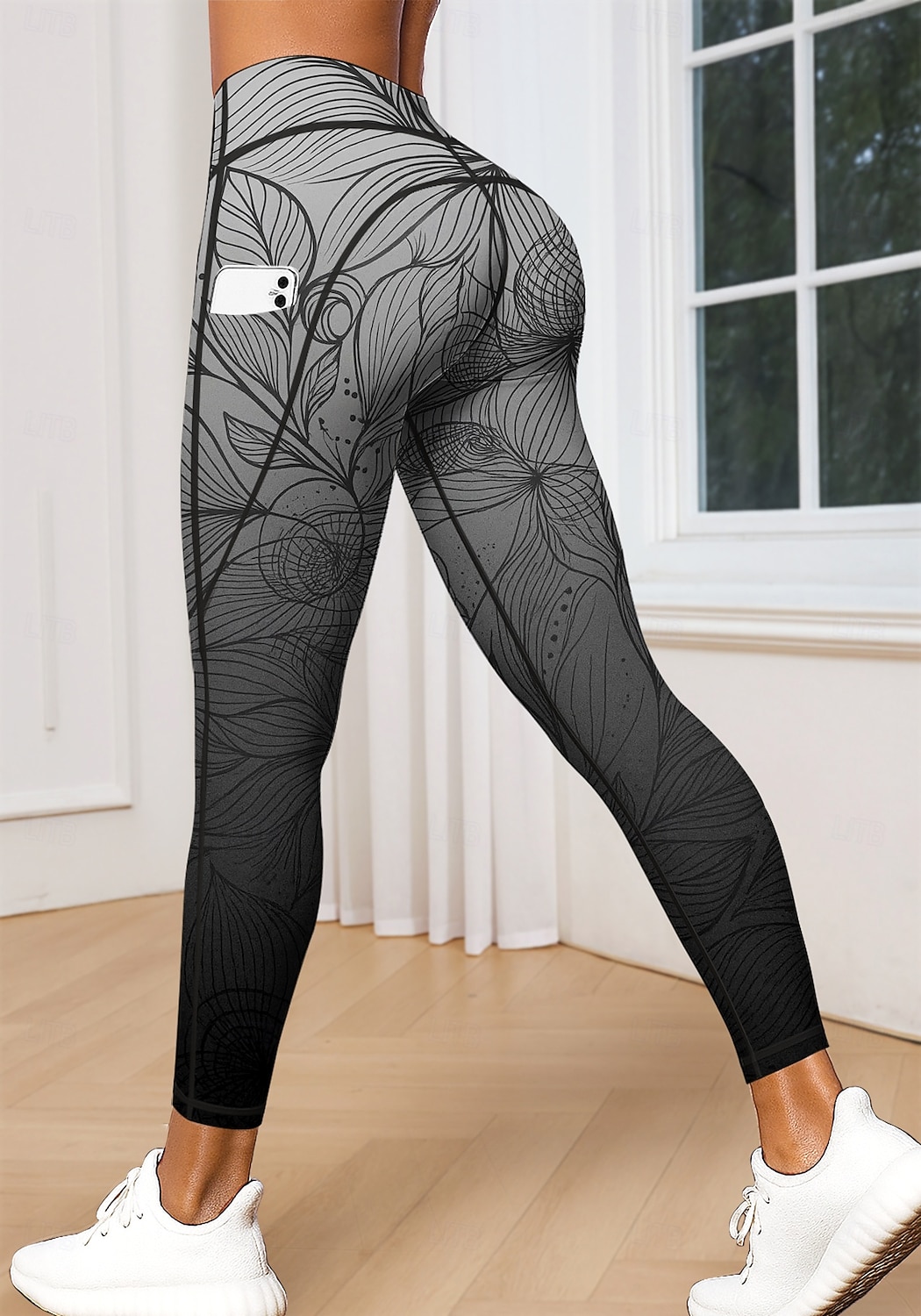 Damen Pilates-Leggings Fitnesshose Lässige Leggings Taschen Stempelsteuer Patchwork Pilates Fitnessstudio Fitnesstraining Hosen Strumpfhosen Leggings Blumenmuster Farbverläufe Abstrakt Dunkelgrau 2026 - $20.99 –P2