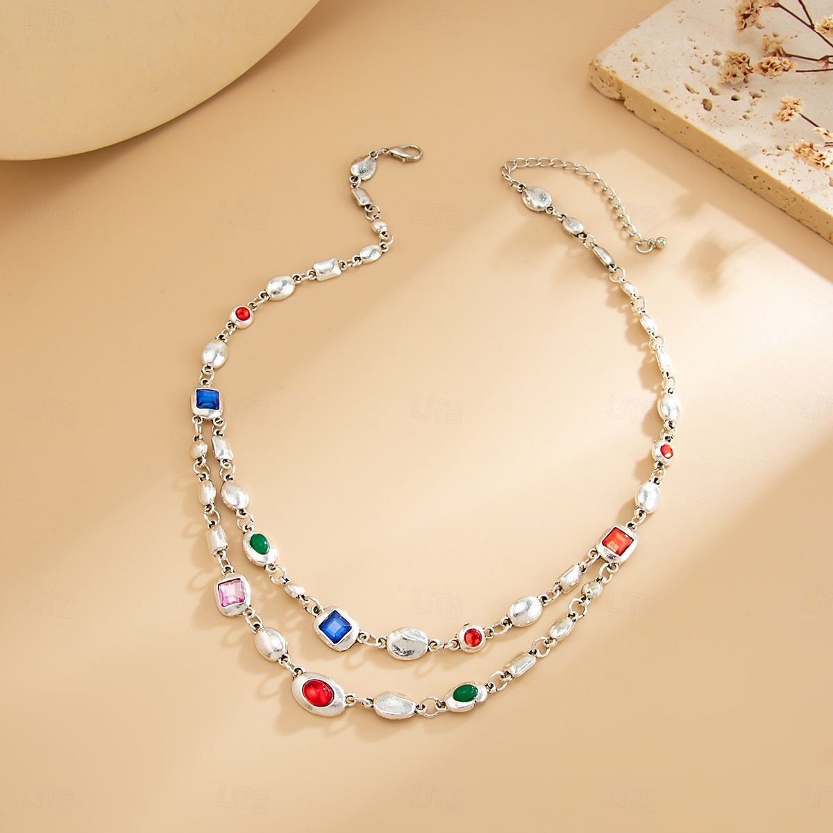 סט שרשרת וצמיד אבני חן צבעוניות לנשים - תכשיטי שכבות בגוון זהב אלגנטי לתלבושות אופנה, מסיבות וסגנון שיקי יומיומי 2026 - $21.99 –P6