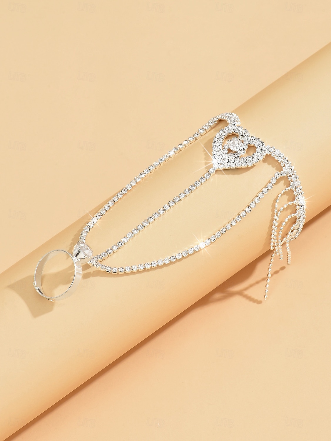 Γυναικείο βραχιόλι με αλυσίδα σε σχήμα καρδιάς και χρυσό στρας - κομψός συνδυασμός βραχιολιών με κρυστάλλινο δαχτυλίδι για πάρτι, γάμους και βραδινές περιστάσεις 2026 - $11.99 –P2