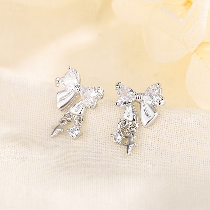 orecchini pendenti in argento con fiocco, cristallo trasparente e ciondolo a croce – eleganti orecchini pendenti per donna del 2026 a $11.99 –P3