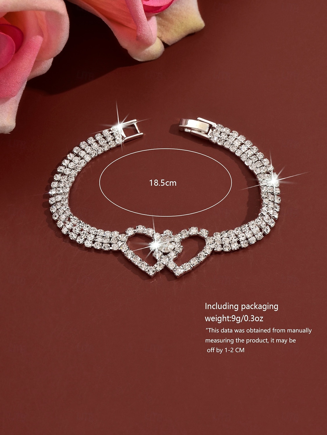 Naisten kimalteleva strassilla koristeltu sydänrannekoru - elegantti kristallilenkkikuvio, siro ja näyttävä rannekoru juhliin ja iltoihin &erityistapahtumat 2026 - $11.99 –P1