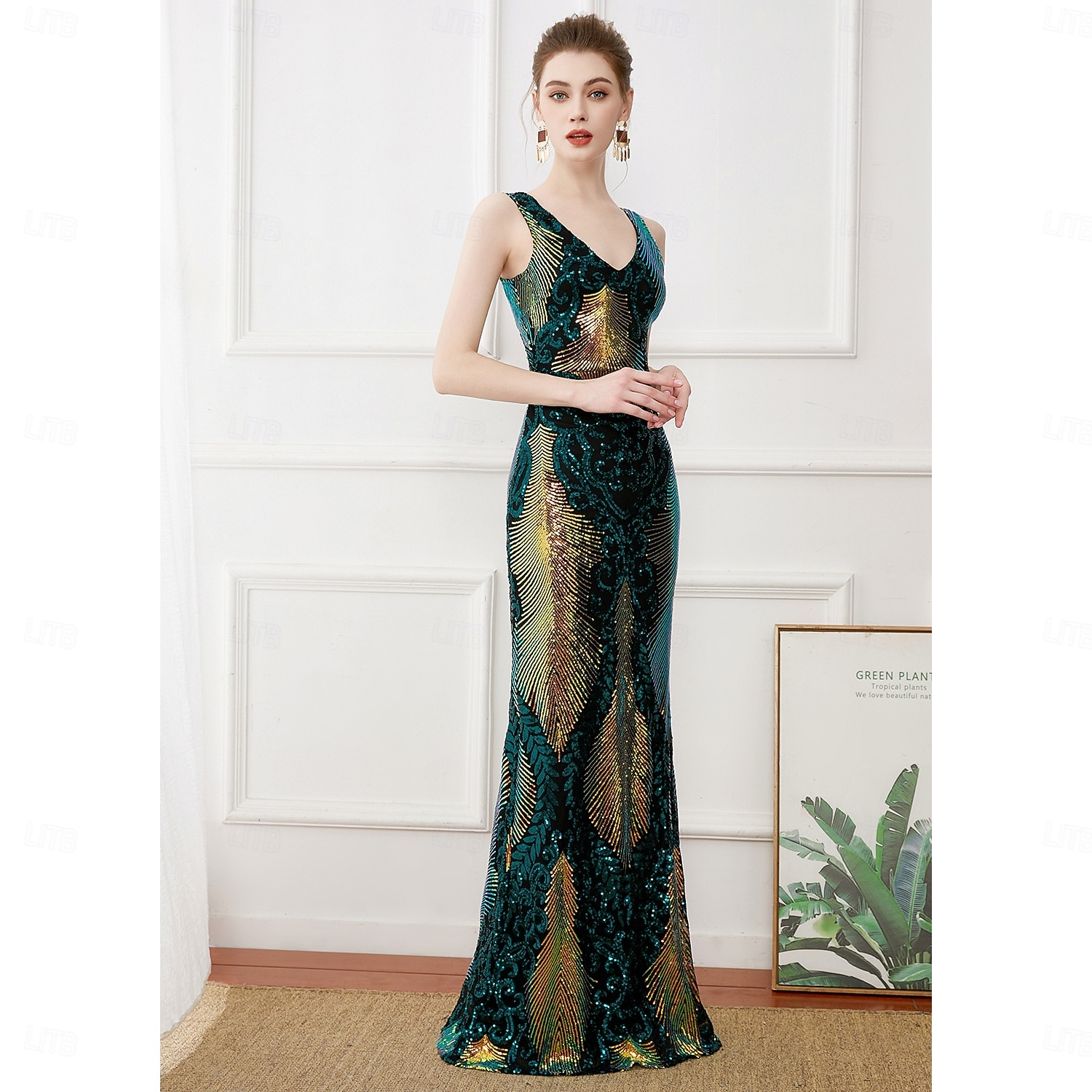 Roaring 20s 1920s Floor Length Dress Evening Dress Party Costume Sleeveless The Great Gatsby Sequin V Neck Fancy Dress Women's Christmas New Year Evening Party Party Wedding Adults Dress 2026 - $78.99 –P9