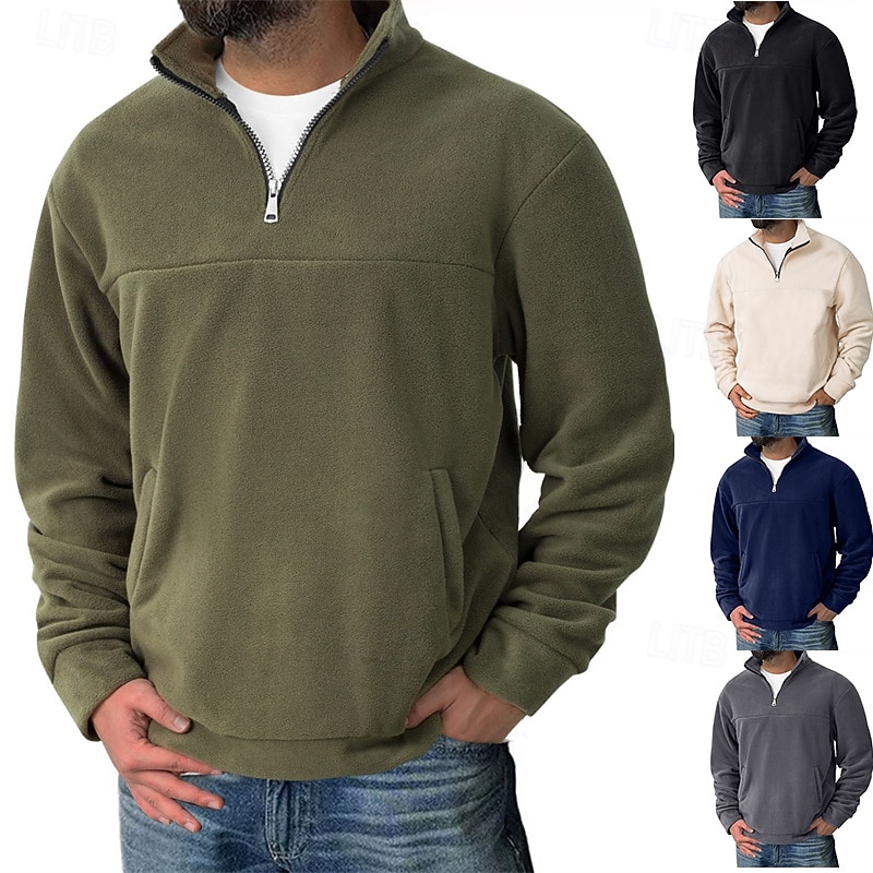 Men's Sweatshirt Fleece Sweatshirt Pullover Quarter Zip Sweatshirt Black Army Green Navy Blue Khaki Dark Gray Half Zip Plain Casual Daily Sports & Outdoor Polyester Streetwear Basic Casual Fall 2026 - $32.99 –P1