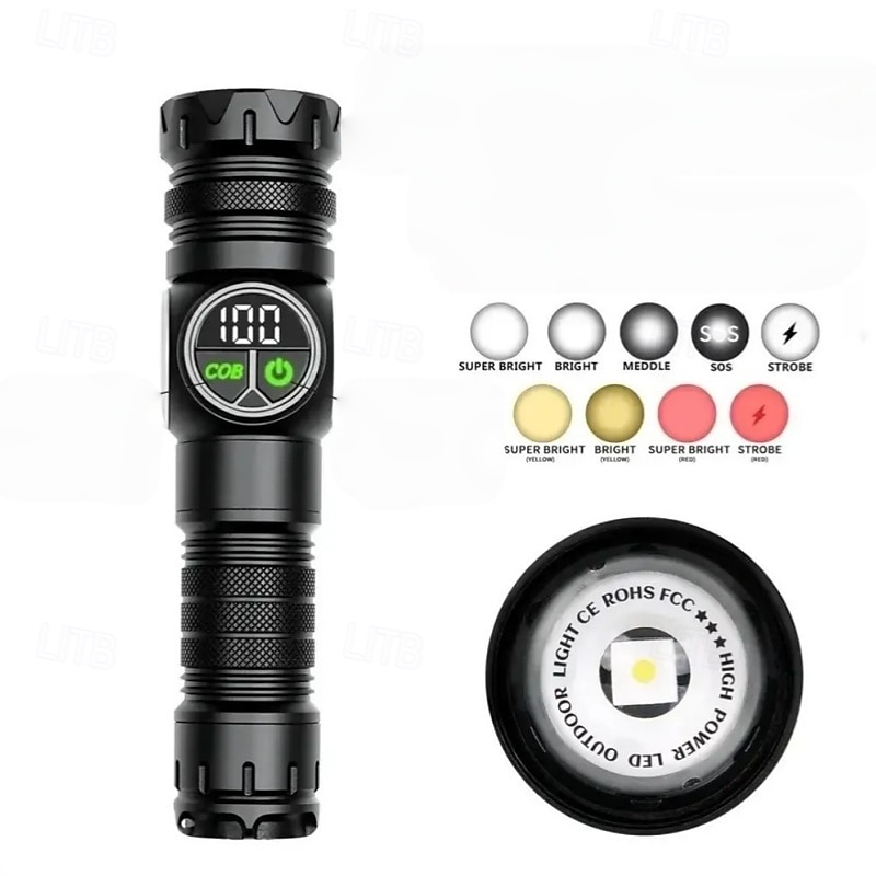 2026年 USB 充電、伸縮ズーム、デジタル ディスプレイ、磁気吸引、超高輝度 LED 懐中電灯を備えた白色レーザー懐中電灯。  コレクション – $57.99 –P7