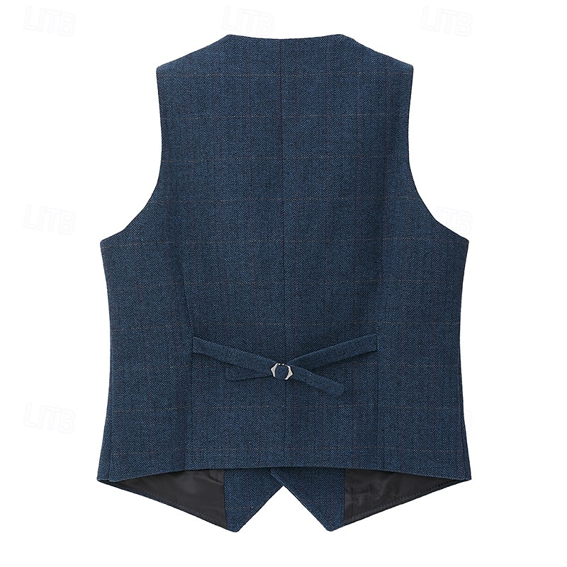 Men's Vest Tweed Vest Waistcoat Vintage Fashion Spring &  Fall Buttons Wool Blend Comfortable Plain Single Breasted V Neck Regular Fit Deep Green Navy Dark Gray Light Grey Vest 2025 - $34.99 –P3