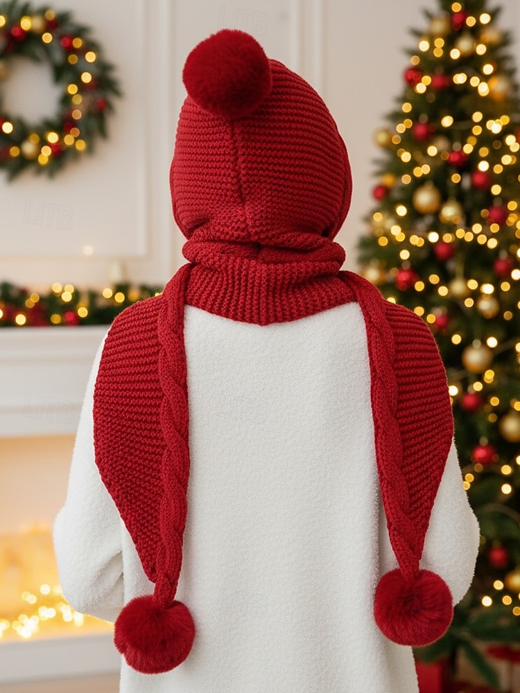 وشاح نسائي محبوك بغطاء للرأس لعيد الميلاد - مبطن بالصوف المريح، مع تفاصيل بوم بوم، وخيارات متعددة الألوان لأزياء الشتاء، مثالي كهدية في العطلات والأنشطة الخارجية 2026 - $14.99 –P4