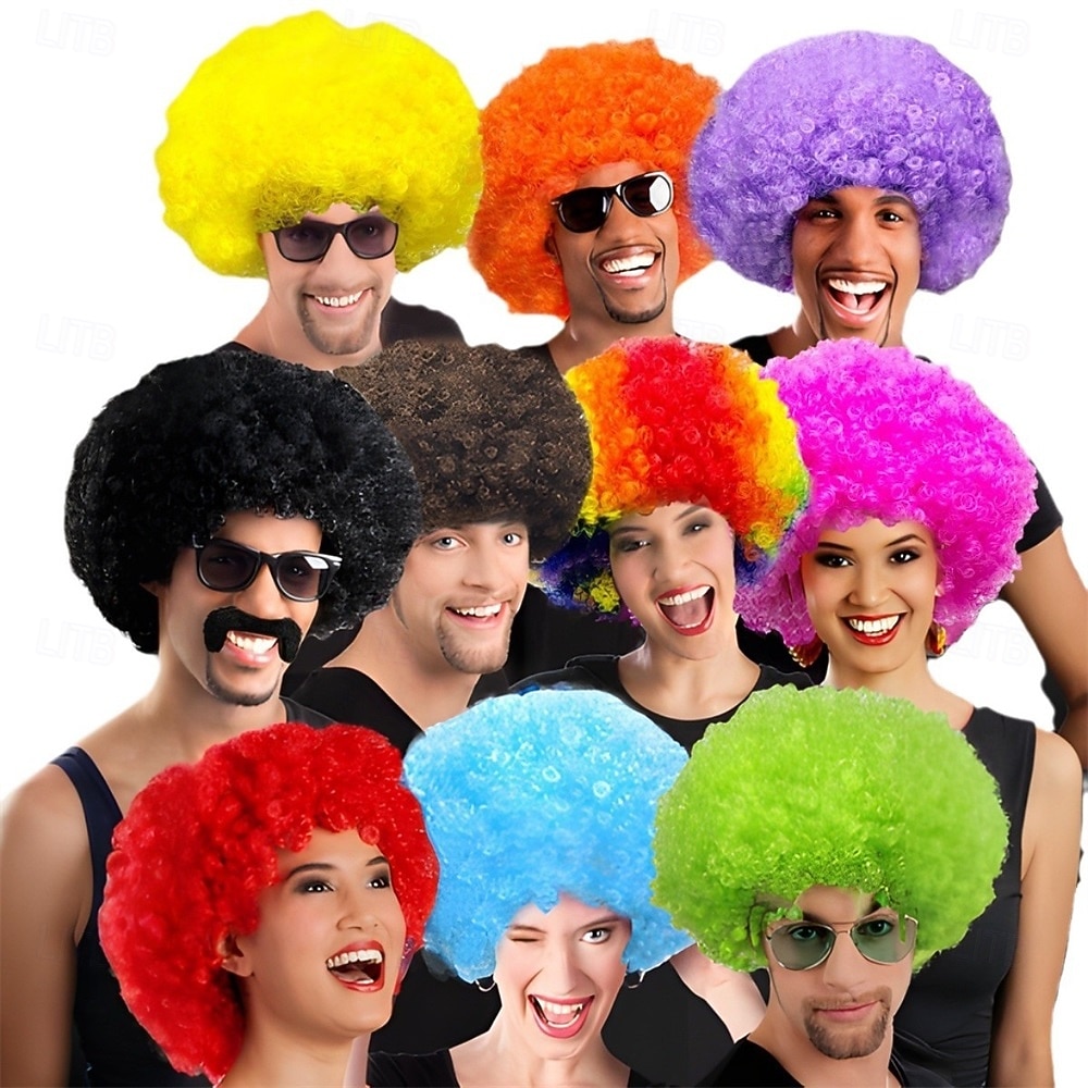 Peruca de Carnaval 2026 Rosa Vermelho Preta Encaracolado Afro Curto Peruca sintética para festivais Mardi Gras Parada Cabelo para fantasia de cosplay para Masculino de 2026 por $11.49 –P1