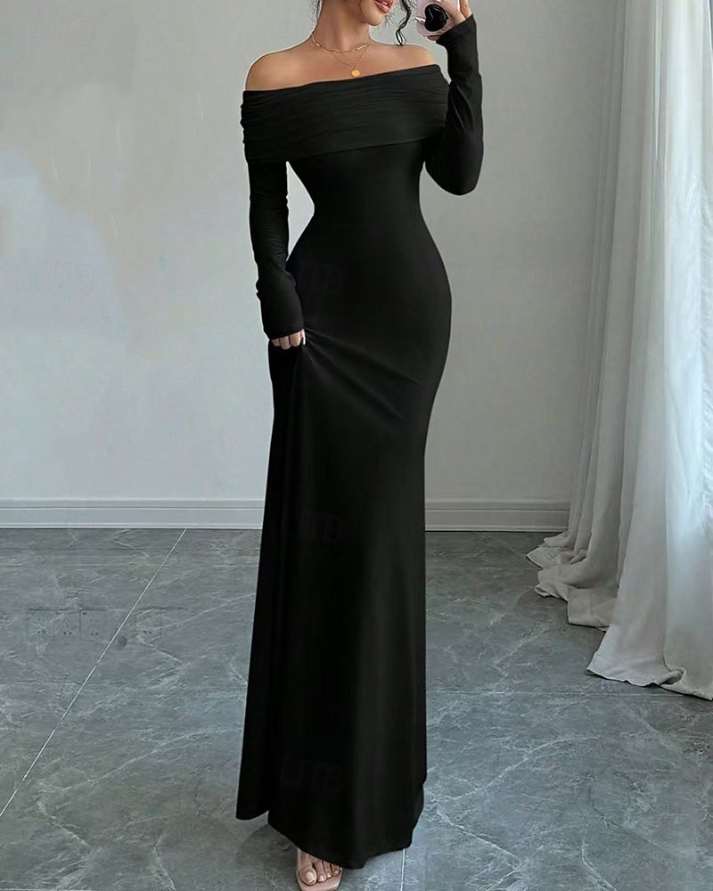 Mujer vestido largo vestido largo Vestido negro Vestido tubo Elegante Moda Moderno Diario Oficina Fiesta Ajuste regular Plano Manga Larga Hombros Caídos Negro Blanco Rosa Vino Primavera Otoño Invierno 2026 - $26.99 –P1