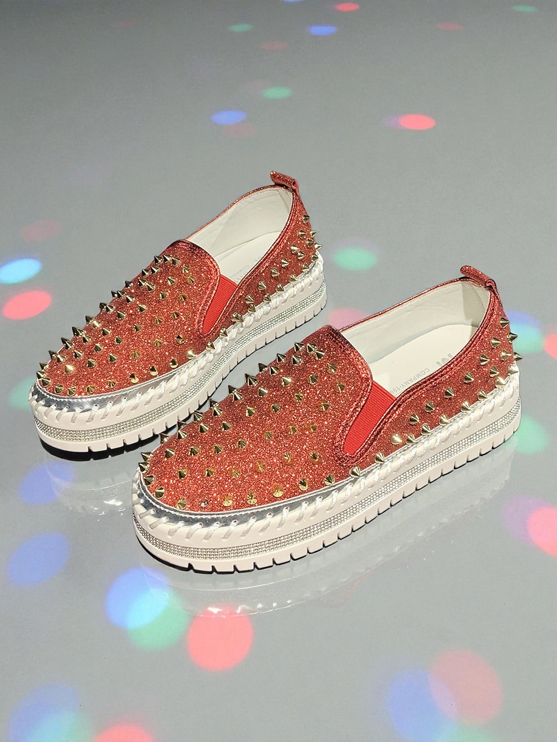 Dames instapsneakers met glitter en studs - glinsterende platformschoenen met strass-versiering voor uitgaansgelegenheden, feesten en clubwear &feestelijke outfits 2026 - $32.99 –P2