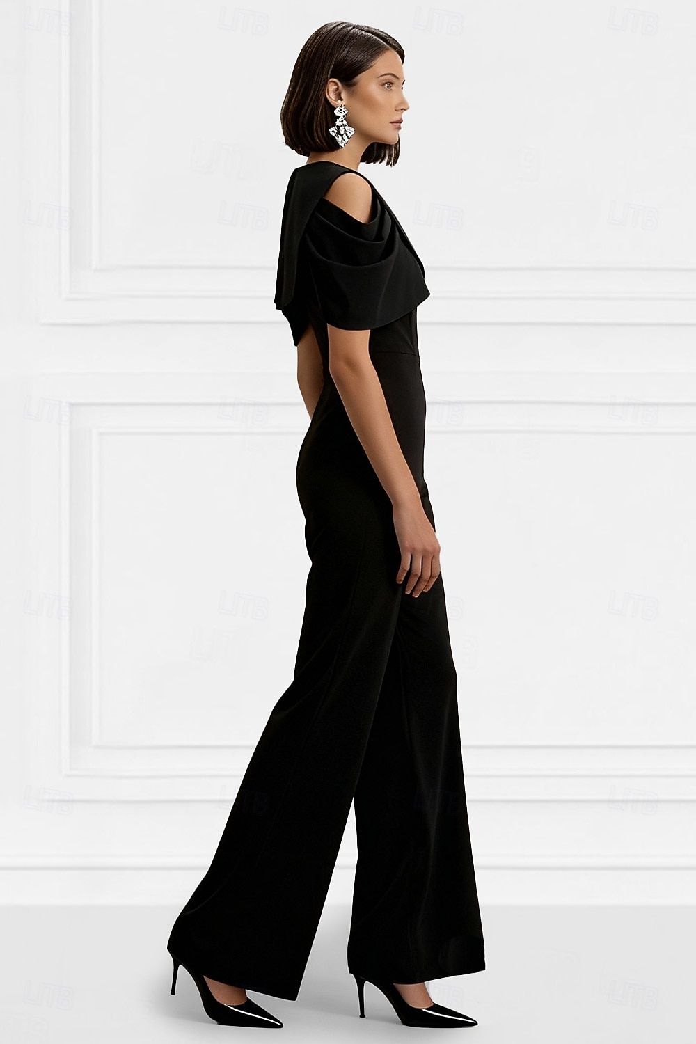 Overalls Bodenlang Brautmutterkleid Kurzarm Rundhalsausschnitt Elegant Einfach Formell Hochzeitsgast Familientreffen Stretchstoff mit Einfarbig 2026 - $153.99 –P2