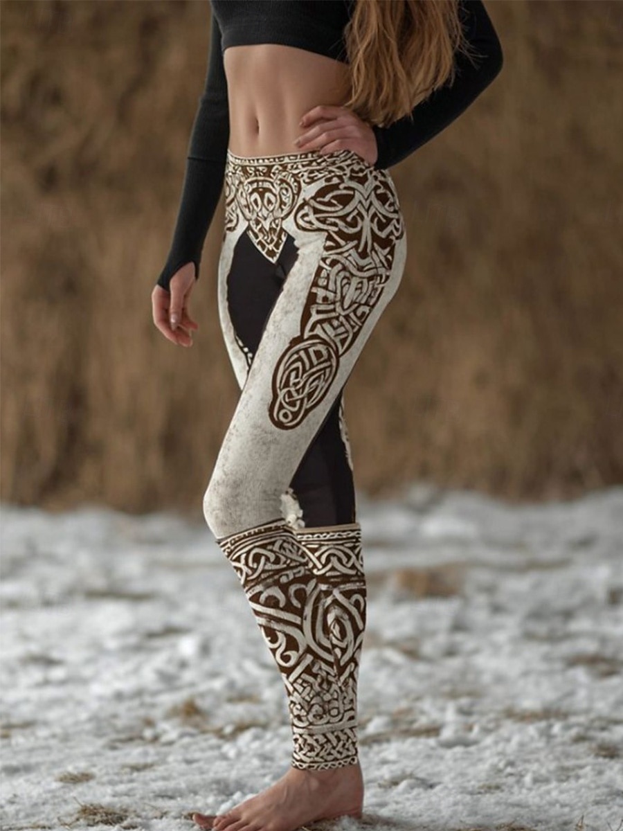 Damen Leggings Urlaub Vintage Ethno-Stil Volle Länge Hohe Taille Grafik Abstrakt 3D-Druck Schnelltrocknend Atmungsaktivität Weich Hohe Elastizität Täglich Heim Outdoor Dunkel Braun Schwarz Beige 2026 - $21.99 –P3