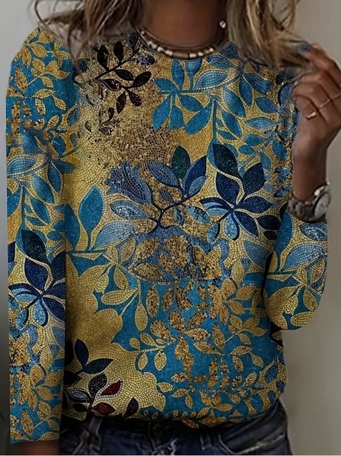 Dámské tričko grafický květinový rostliny vintage móda stylové dlouhý rukáv crew neck kulatý výstřih pravidelné topy každodenní víkendový potisk hnědá jaro podzim zima 2026 - $24.99 –P5