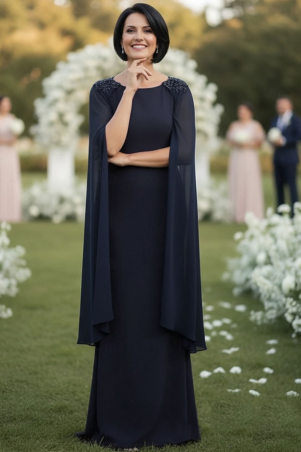 Mermaid Trumpet Sweep Brush Train Wedding Guest Dress Formal Dresses Evening Gown Mother of the Bride Dress Sleeveless Crew Neck Elegant Formal Chiffon Stretch Satin with Beading 2026 - $172.99 –P1