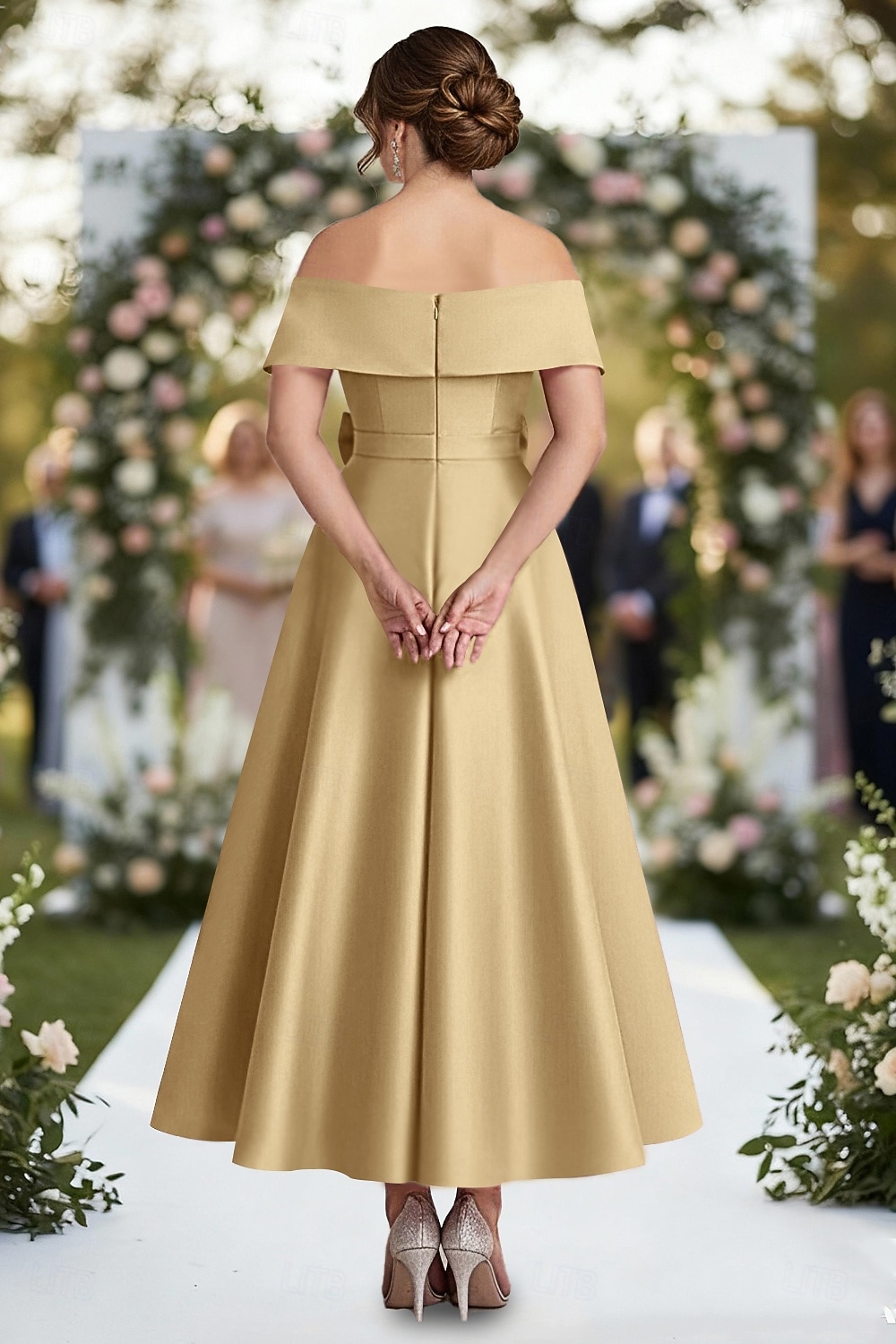 A-Line Ankle Length Satin Dress Wedding Guest Dress Formal Dresses Mother  of the Bride Dress