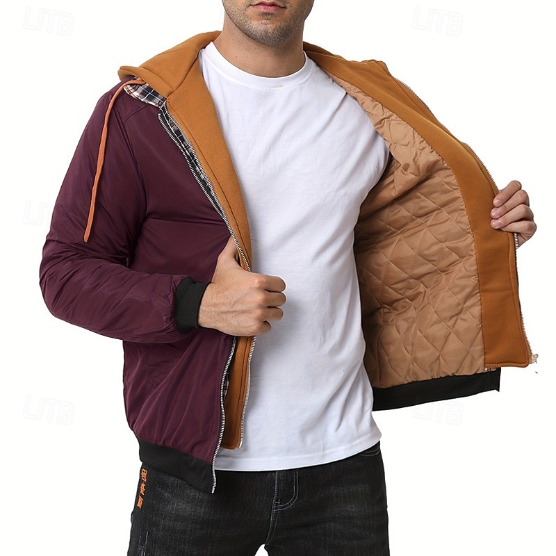 Men's Winter Jacket Casual Jacket Hoodied Jacket Outdoor Casual Pocket Quilted Winter Fall & Winter Color Block Streetwear Daily Hooded Regular Black Burgundy Navy Blue Khaki Army Green Jacket 2026 - $53.99 –P9