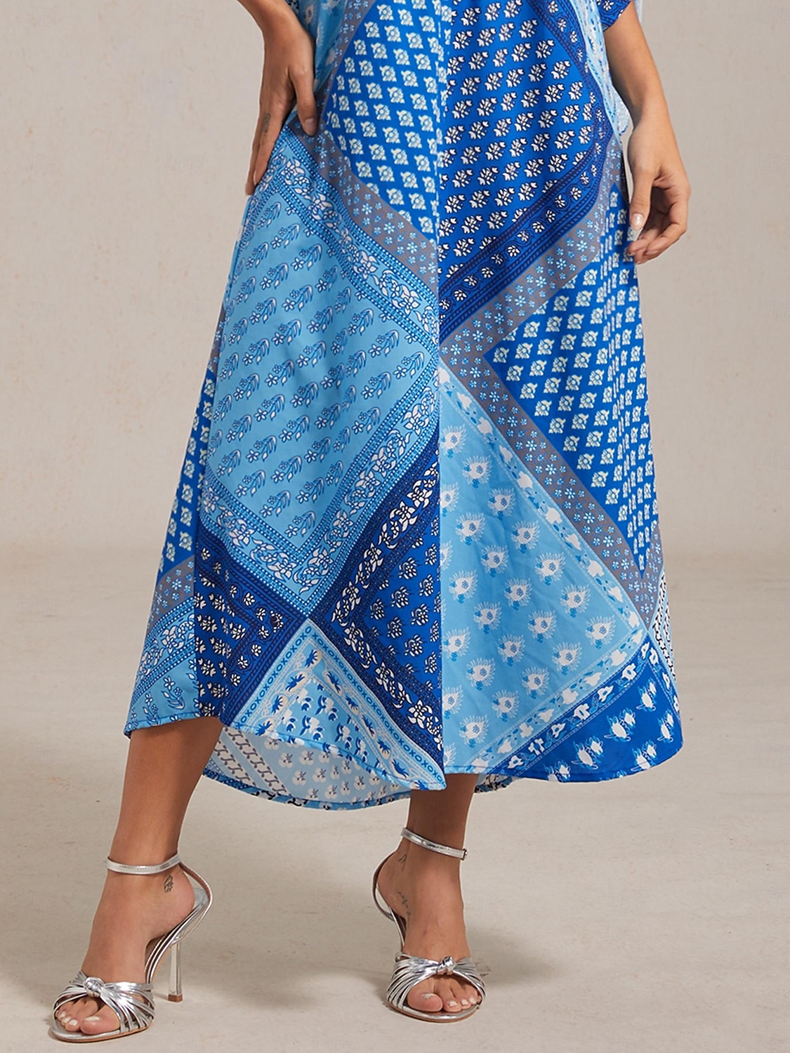 Damen Maxikleid geometrisch floral Patchwork Print Stehkragen 3/4 Ärmel Frühling Herbst 2026 - $91.99 –P6