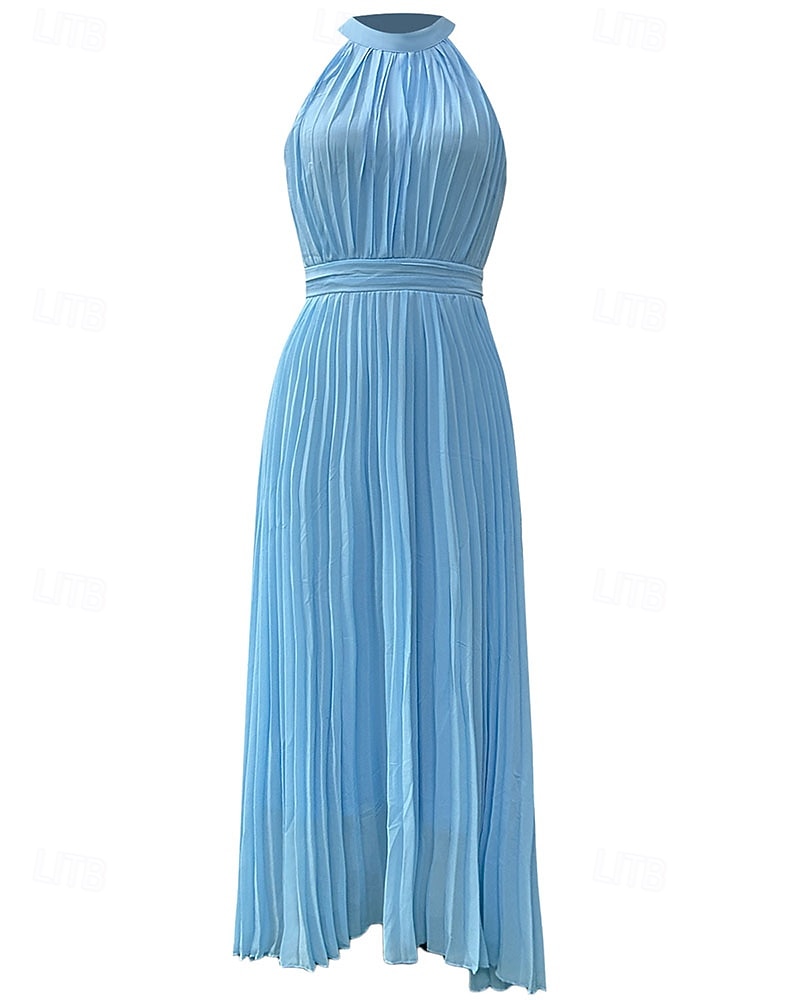 Per donna Abito Lungo Maxi Abito Tubino Vestito in Chiffon Abito con Collo Allacciato Elegante Moda Moderno Quotidiano Ufficio Vacanza Vestibilità regolare Semplice Senza Maniche All'americana Blu del 2026 a $41.99 –P3