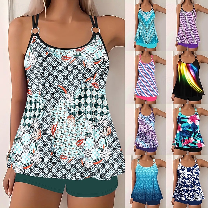 Γυναικείο Τανκίνι 2 Κομμάτια Μαγιό Σορτσάκι Έλεγχος Κοιλιάς Ψηλόμεσο Λεπτό Χωρίς Πλάτη Θέρετρο Παραλίας Ombre Λουλούδια U Λαιμός Αμάνικο Μαγιό 2026 - $33.99 –P1