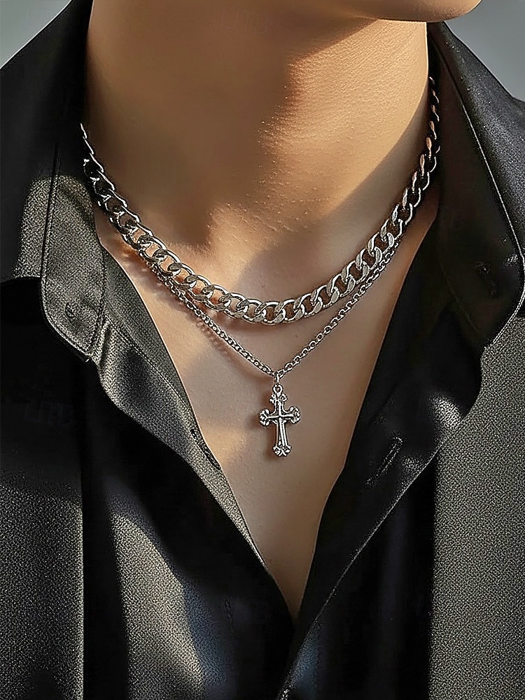 Miesten titaaniteräksestä valmistettu ketjukaulakoru ristiriipuksella – kestävä ja tyylikäs muotoilu arkeen ja erityistilaisuuksiin 2026 - $9.99 –P2