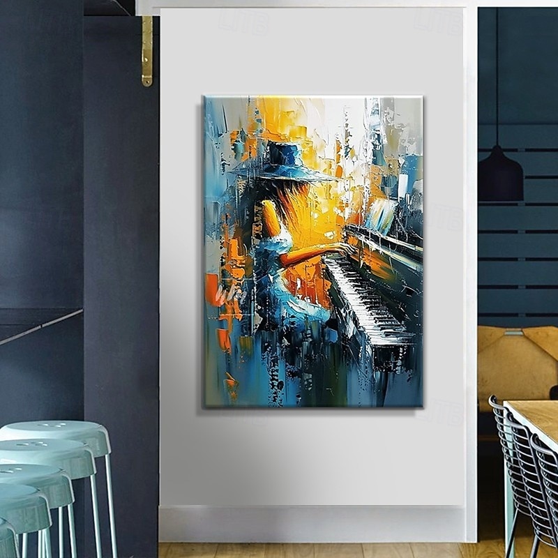 pictură în ulei lucrată manual pe pânză, artă de perete, figuri abstracte, fată cântând la pian, pentru acasă, decor pentru sala de clasă de muzică, cadru întins, pictură suspendată/pictură laminată 2026 - $80.99 –P3