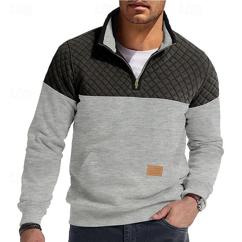 Men's Sweatshirt Waffle Sweatshirt Pullover Quarter Zip Sweatshirt Blue Army Green Burgundy Brown Khaki Standing Collar Plain Patchwork Color Block Textured Sports & Outdoor Casual Daily Streetwear 2026 - $34.99 –P6