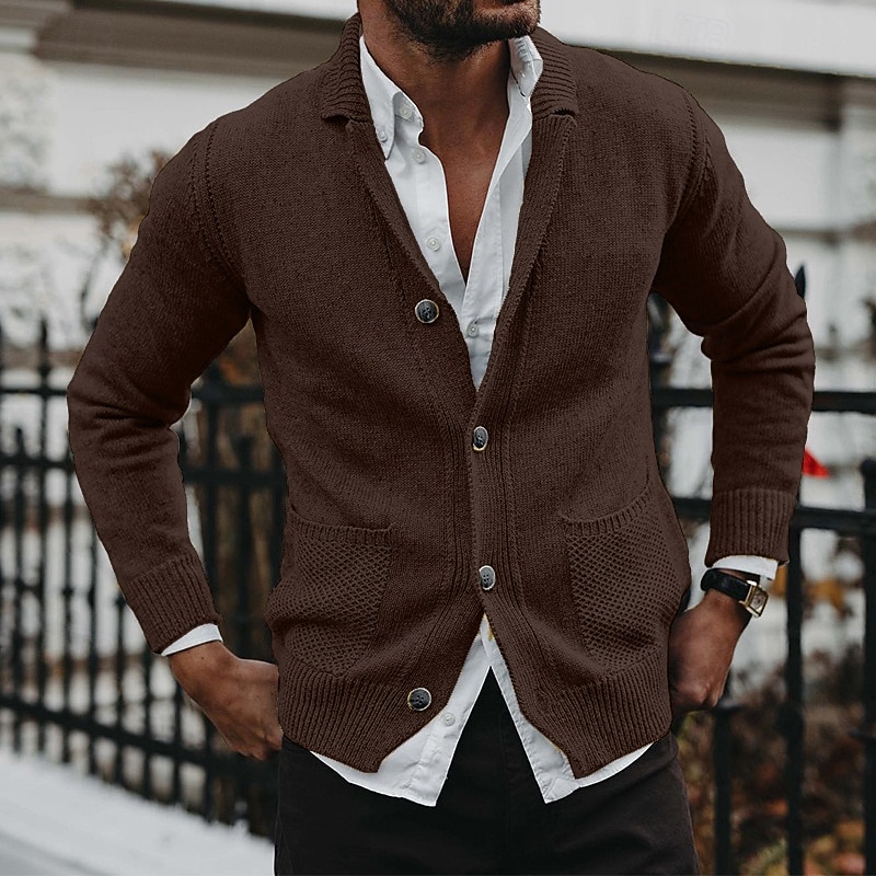 Homens Suéter Sueter Cardigan Estriado Tricotar Tops regulares Abotoar Tricotado Tecido Gola Dobrada Férias Moda Casual Roupa Diária Roupa Primavera & Outono Preto Caqui M L XL de 2026 por $43.99 –P2