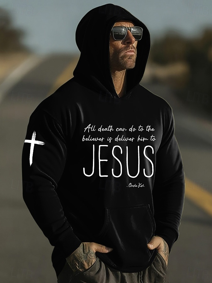 Herren Kreuz Jesus Kapuzensweatshirt Pullover-Hoodie Lässiger Hoodie Pullover Mode Täglich Urlaub Lässig Vintage-Retro Mit Kapuze Urlaub Streetwear Festival Blau Schwarz Weiß Rote Grün Drucken Herbst 2026 - $27.99 –P3