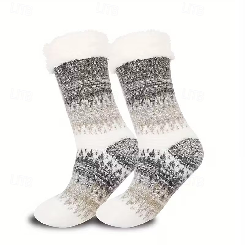 1 para damskich puszystych skarpet-kapci, pluszowych, wyściełanych skarpet podłogowych na jesień &zimowe, antypoślizgowe, grube, ciepłe, pluszowe skarpetki, 6 kolorów dostępnych, prezent na Święto 2026 - $17.49 –P6