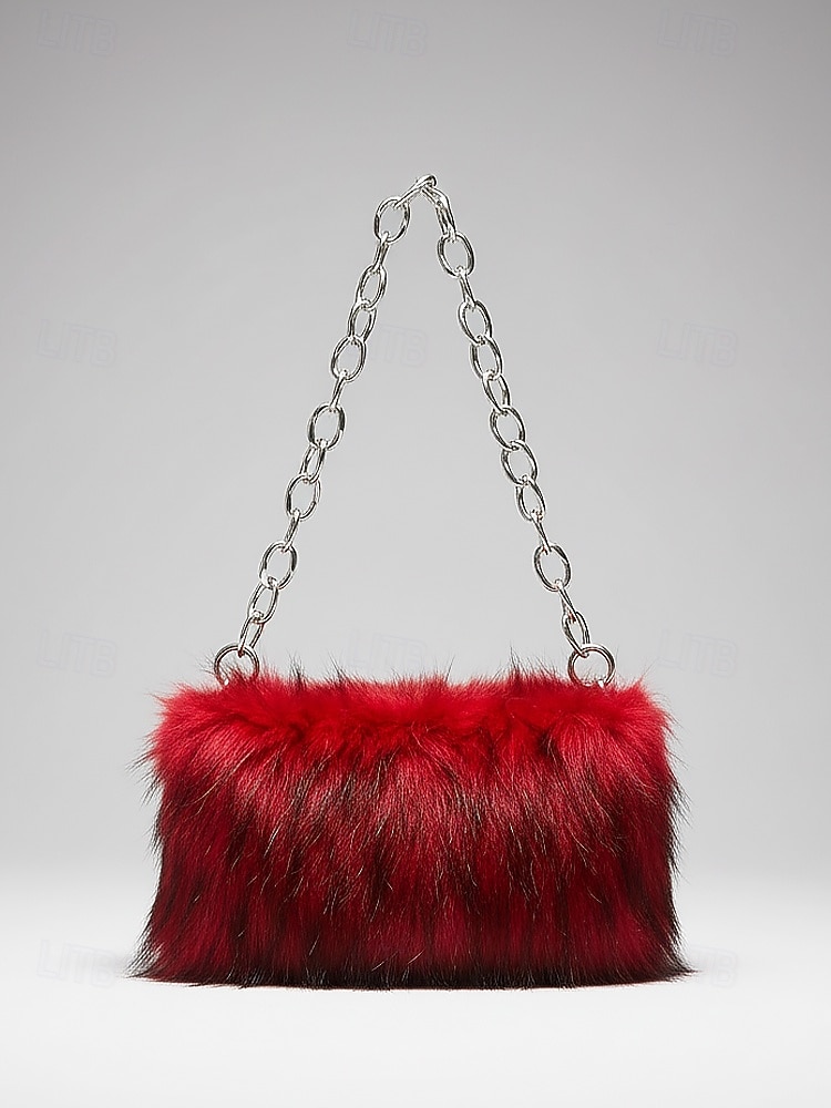 geantă de damă cu lanț din blană artificială – plușă și elegantă, cu material din blană sintetică, disponibilă în mai multe culori, perfectă pentru petreceri de seară și ieșiri casual 2026 - $18.99 –P12