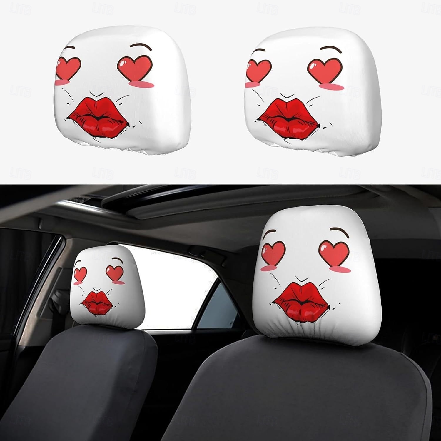 2 db vicces ajakmintás fejtámlahuzat, nyakpárna és deréktámasztó párna, puha és bolyhos, egész évszakos használatra, alkalmas hosszú távú vezetéshez, napi ingázáshoz, üzleti utakhoz, autóban való 2026 - $9.99 –P2