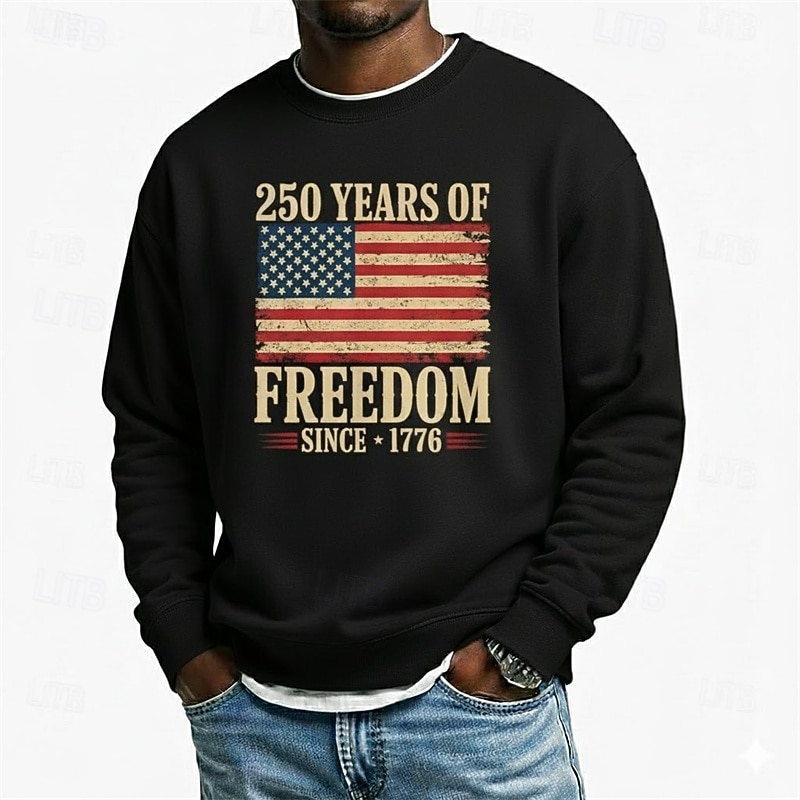 Men's Graphic American US Flag 250th Anniversary Sweatshirt Sports Fashion Daily Classic Crew Neck Outdoor Vacation Blue Black Red Green Printing Spring Fall Designer S M L XL XXL XXXL 2026 - $28.99 –P4