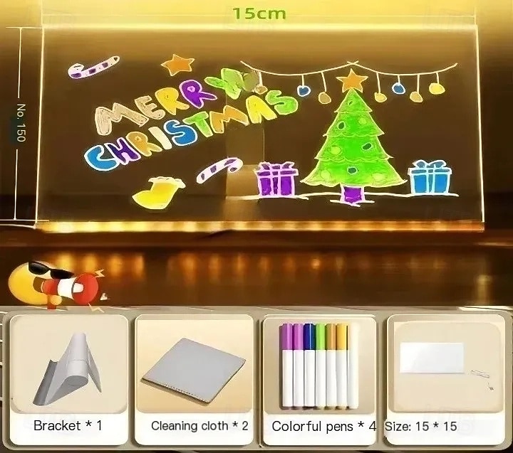 LED-es jegyzettábla színekkel, világító akril üzenőtábla, világító szárazon törölhető tábla masszív állvánnyal, interaktív fénnyel ellátott jegyzettábla, ötletgeneráló fehér tábla 2025 - $14.99 –P3