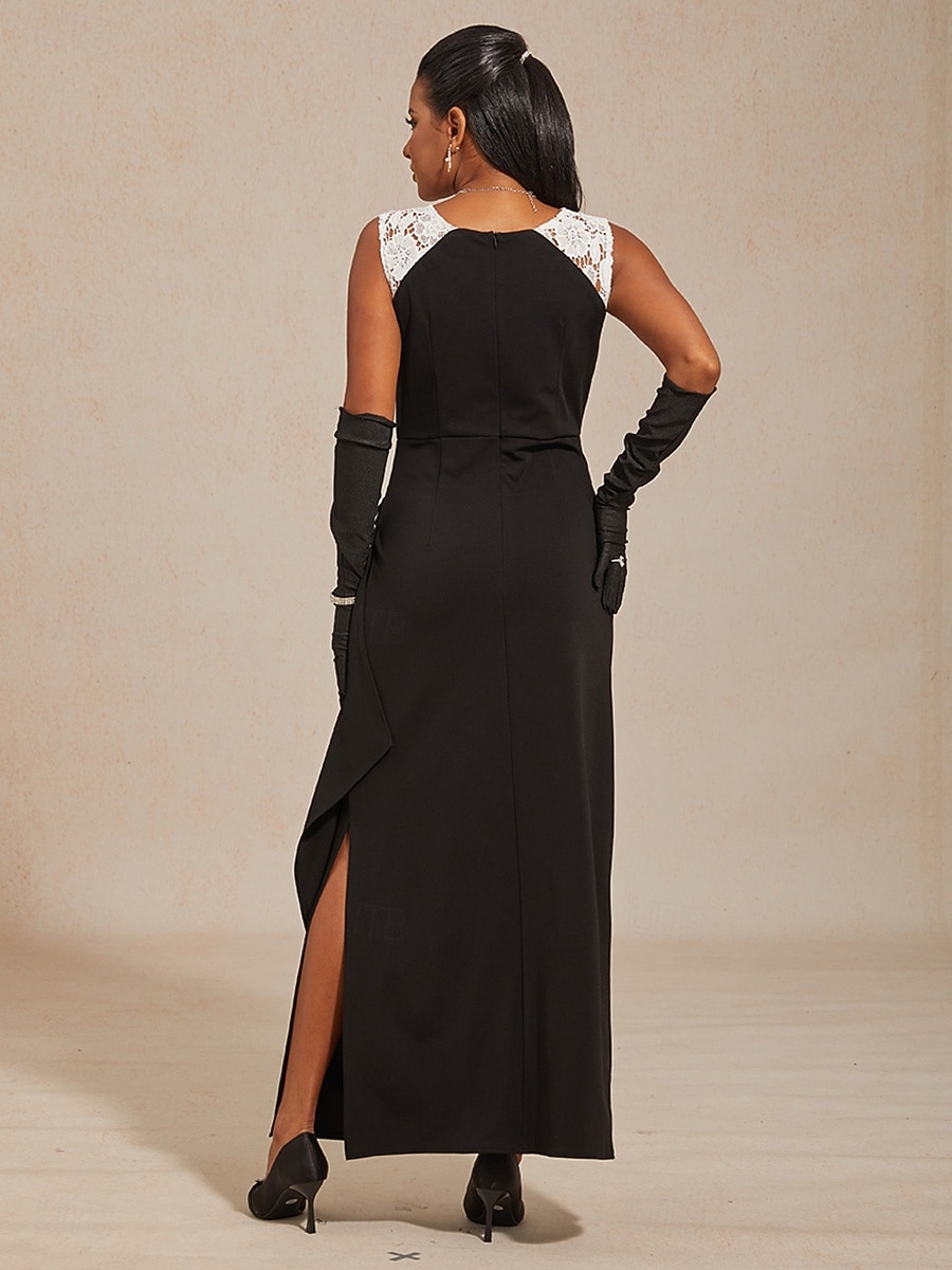Damen Maxikleid Etui-Kleid Wickelkleid Elegant Abendgesellschaft Hochzeit Hochzeitsgast Gerafft Spitze Asymmetrisch Normale Passform Einfarbig Ärmellos Dreiviertelarm V Ausschnitt Schwarz 2026 - $31.99 –P2