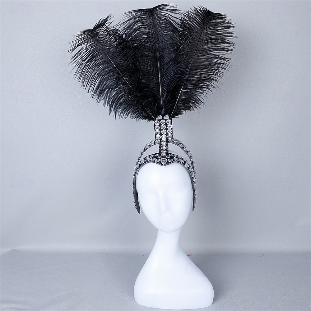 Carnaval 2026 Accesorios Samba del Carnaval de Río Diadema de Showgirl de Plumas de Avestruz Blanca - Diadema de Cristales y Piedras - Accesorio de Vestuario Burlesque Gatsby para Festival de Brasil 2026 - $53.99 –P14
