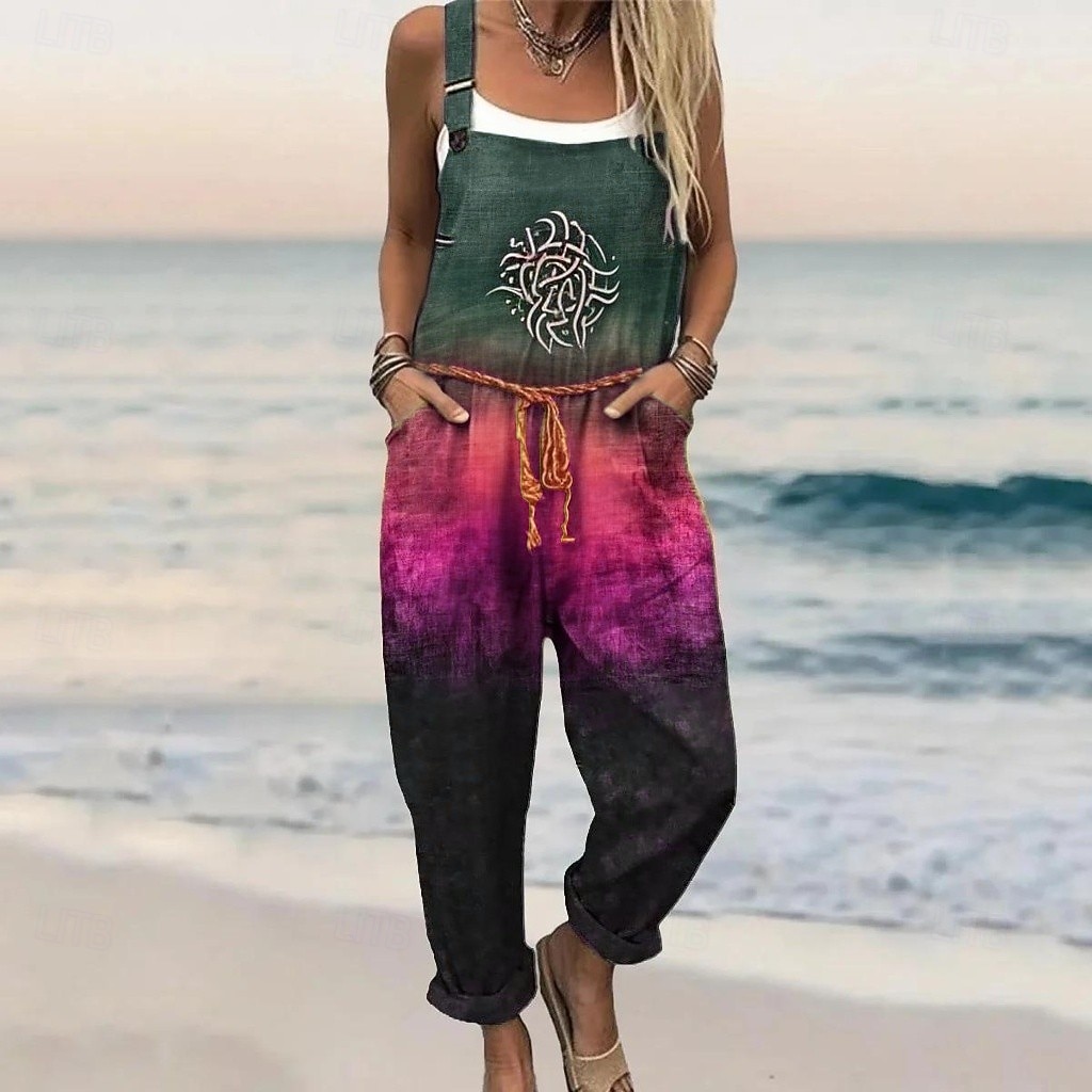 Per donna Tuta Attivo Floreale Senza Maniche Harem Girocollo Tasca Stampato Quotidiano Casa Vestibilità comoda Blu Rosso Arancione Estate del 2026 a $45.99 –P1