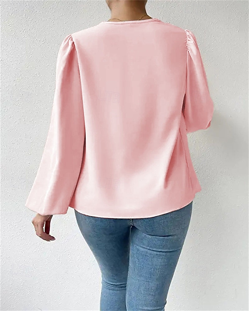 Damen Hemd Elegant Satin-Top Bluse Gerafft Patchwork Drapiert Einfarbig Einfach Elegant Vintage Täglich Langarm Laternenärmel Asymmetrisch Normale Oberteile Täglich Arbeit Ferien Blau Schwarz Wei 2026 - $25.99 –P6