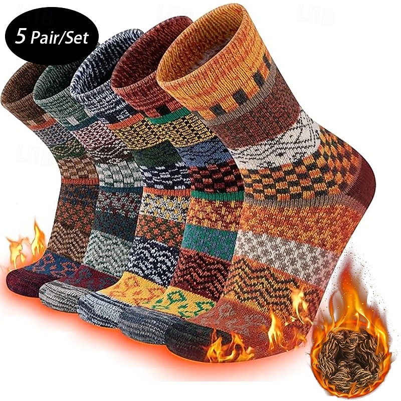 Hombre 5 pares Paquetes múltiples Calcetín Calcetines para correr Calcetines informales Multi Color Color Geométrico Vacaciones Deporte Diario Básico Cálido Otoño Invierno Moda Étnico 2026 - $8.49 –P1